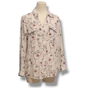 MILK & HONEY - XL Artistic Face Print Button Down Shirt